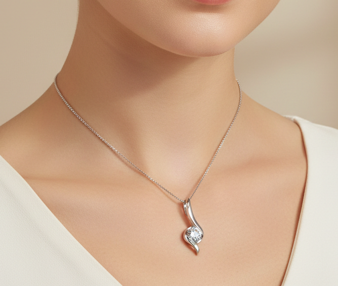 Elvyn Swirl Round Moissanite Pendant 925 Sterling Silver (Pure Chandi)