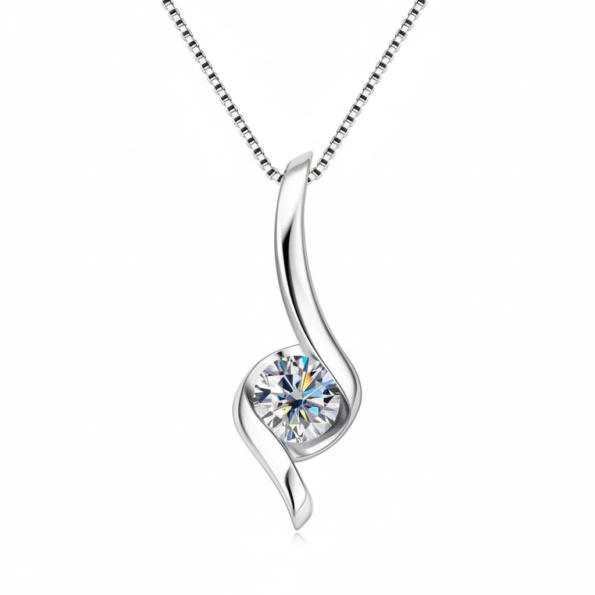 Elvyn Swirl Round Moissanite Pendant 925 Sterling Silver (Pure Chandi)