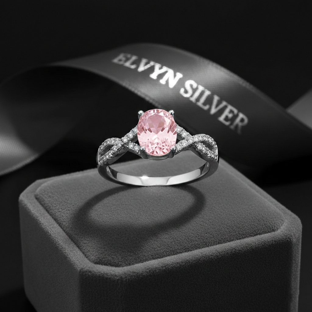 Elvyn Oval Morganite Twist Band 925 Sterling Silver Ring (Pure Chandi)